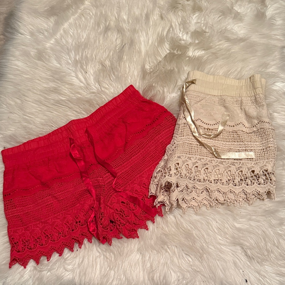 No Boundaries Crochet Lace Shorts - Red and Cream